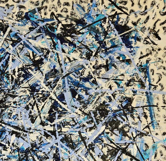 Abstraction en bleu et noir : acrylique sur toile 100x100cm – Image 3