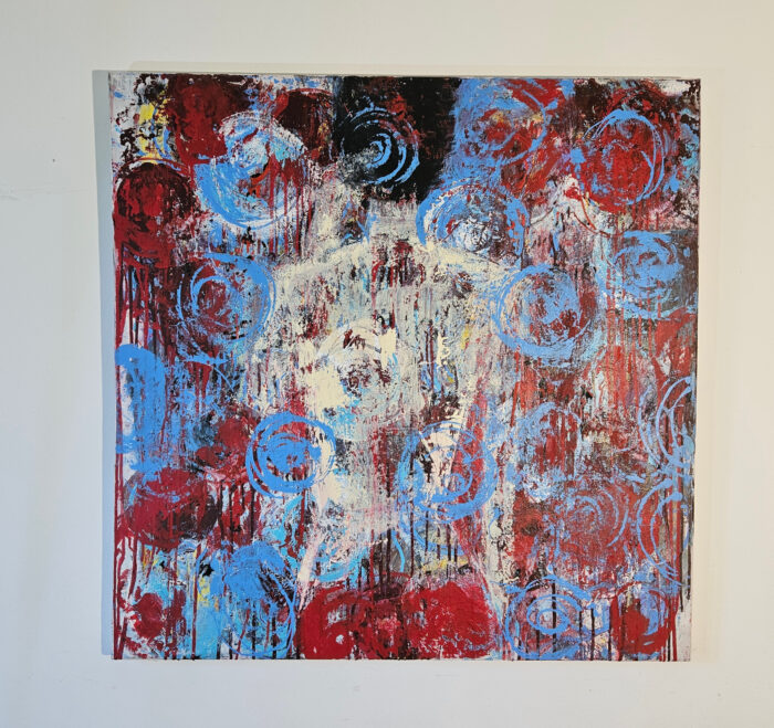 Femme fleur peinture acrylique sur toile 100x100cm – Image 2