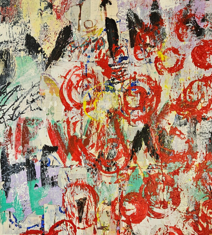 Loving street art peinture acrylique et collage sur toile 100x100cm – Image 3