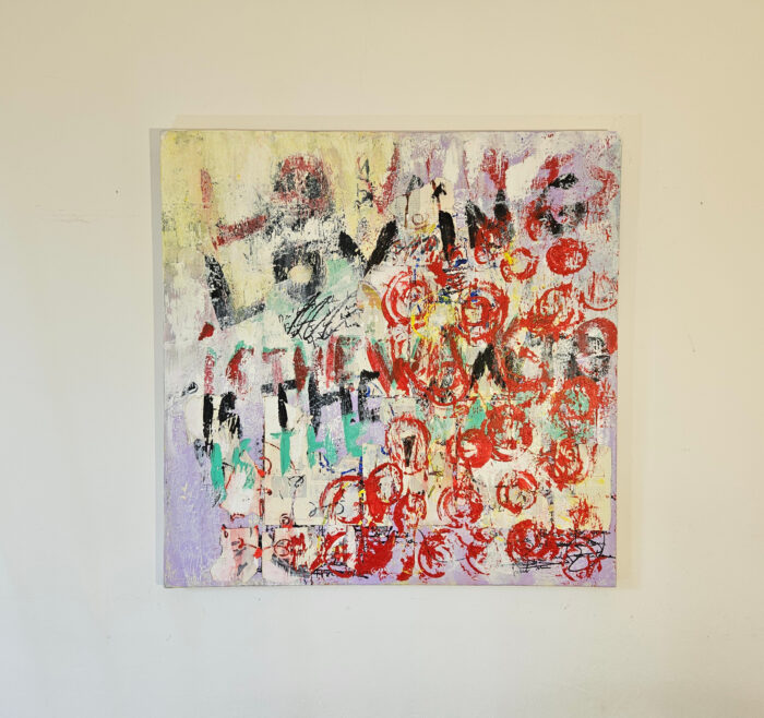 Loving street art peinture acrylique et collage sur toile 100x100cm – Image 2