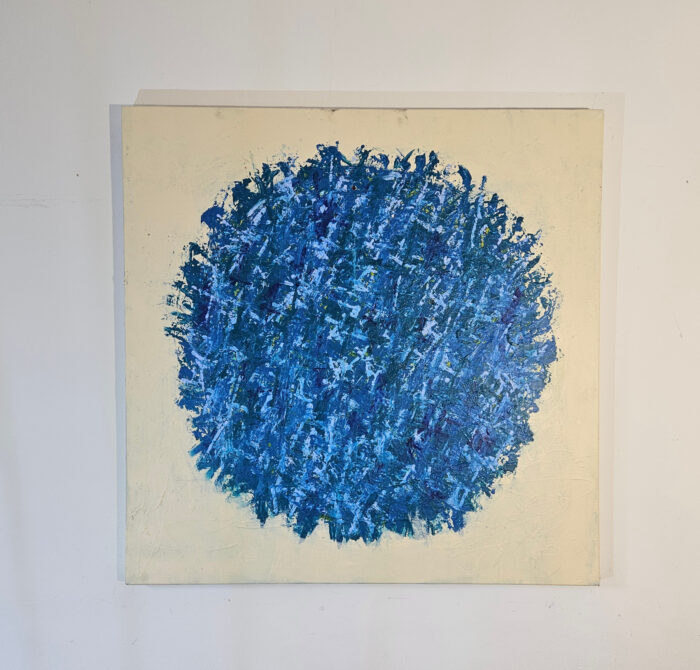 Big Bang abstrait bleu sur fond beige peinture acrylique sur toile 100x100cm – Image 2