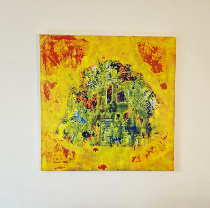 Maison verte peinture acrylique sur toile 100x100cm – Image 2