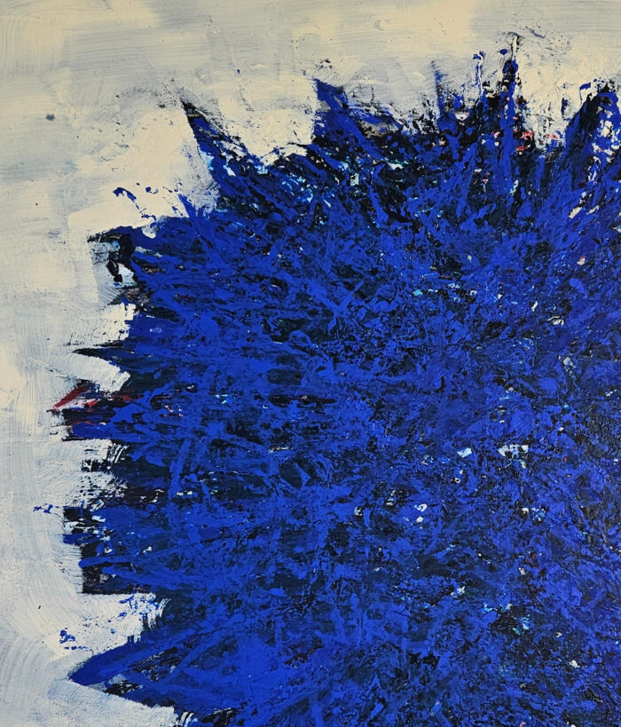 Big Bang bleu foncé sur fond ivoire peinture acrylique sur toile 100x100cm – Image 3