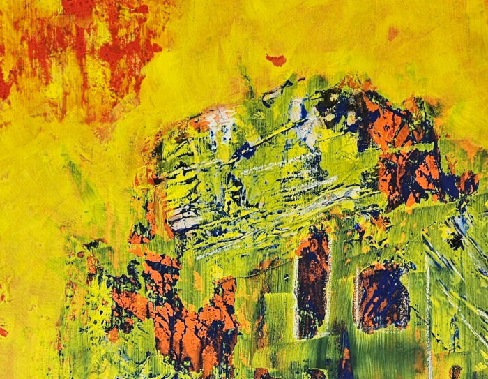 Maison verte peinture acrylique sur toile 100x100cm – Image 3