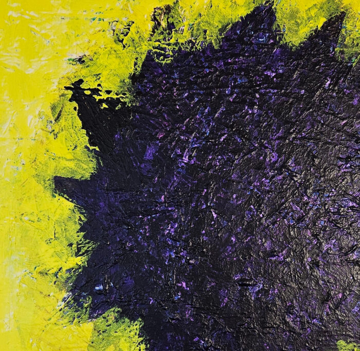 Big bang violet sur fond jaune: acrylique sur toile 100x100cm – Image 3