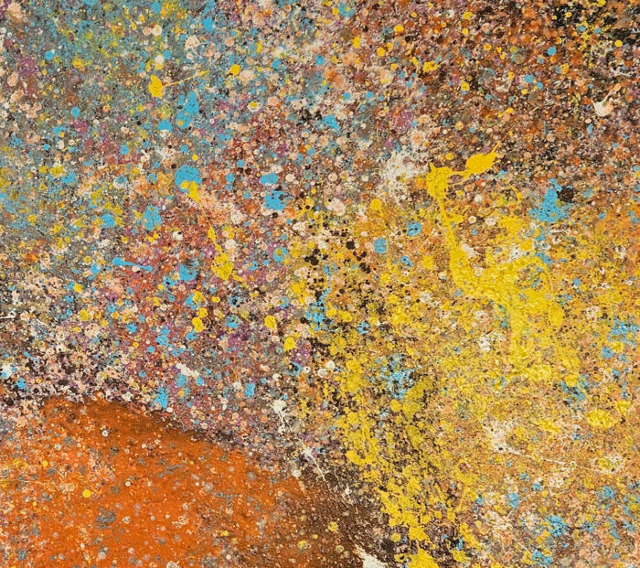 Abstraction en jaune orange et bleu : acrylique sur toile 100x100cm – Image 3