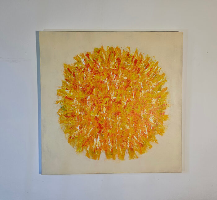 Big Bang orange sur fond ivoire: peinture acrylique sur toile 100x100cm – Image 2