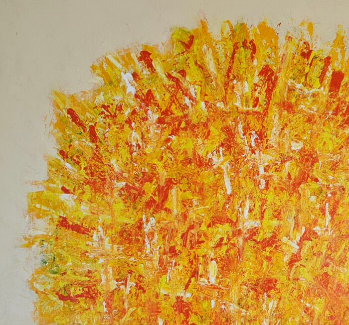 Big Bang orange sur fond ivoire: peinture acrylique sur toile 100x100cm – Image 3