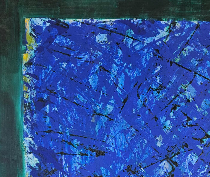 Abstraction en bleu et vert : acrylique sur toile 100x100cm – Image 3