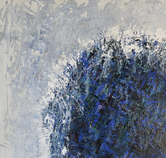 Big Bang bleu foncé sur fond bleu clair peinture acrylique sur toile 100x100cm – Image 3