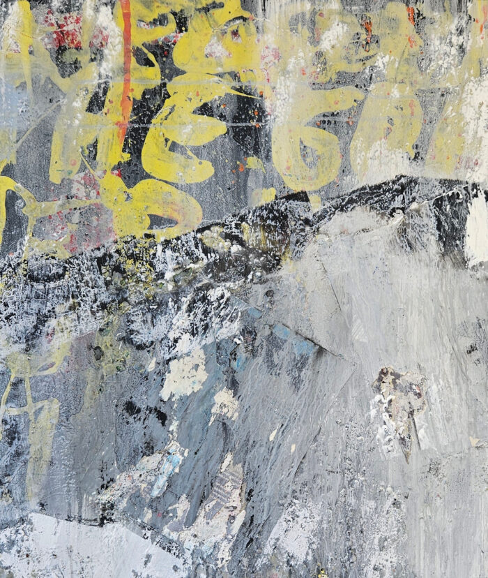 Street art jaune noir et blanc peinture acrylique et collage sur toile100x100cm – Image 3