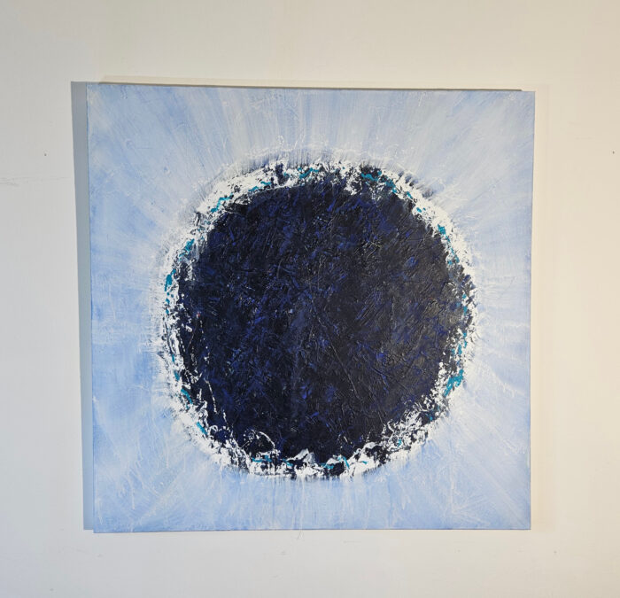 Big Bang bleu foncé sur fond clair peinture acrylique sur toile 100x100cm – Image 2