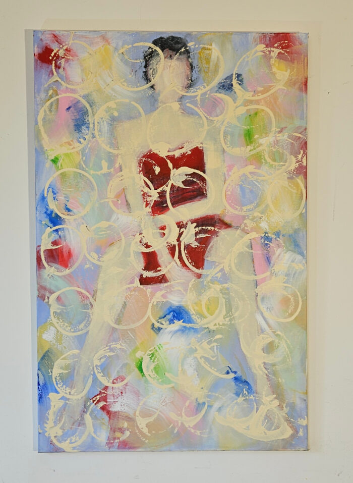 Femme à la robe rouge peinture acrylique sur toile 100x65cm – Image 2