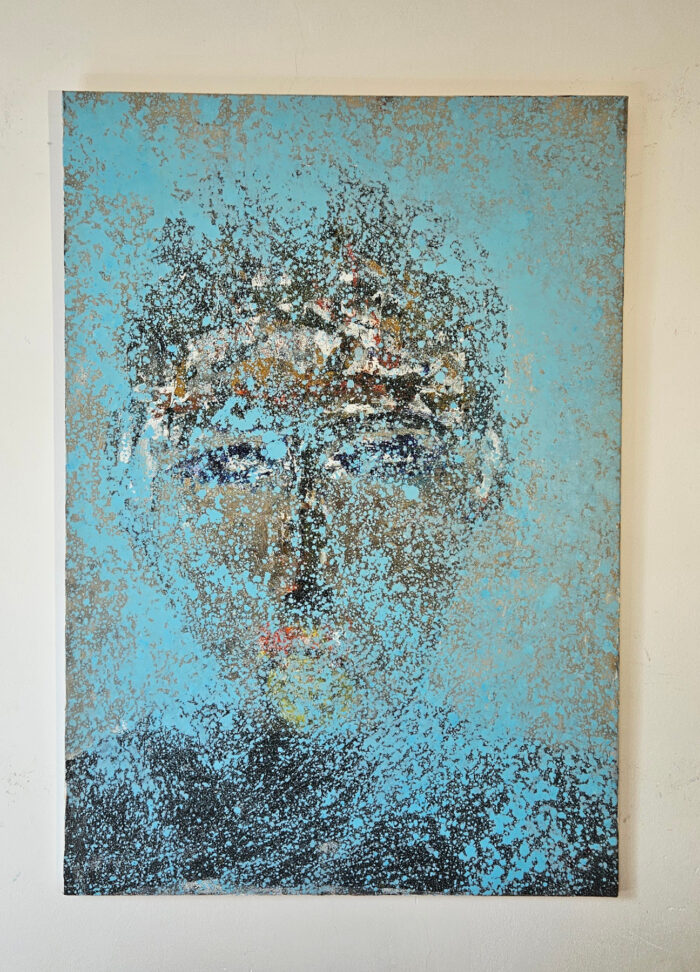 Portrait d' homme mystérieux peinture acrylique sur toile 116x81cm – Image 2