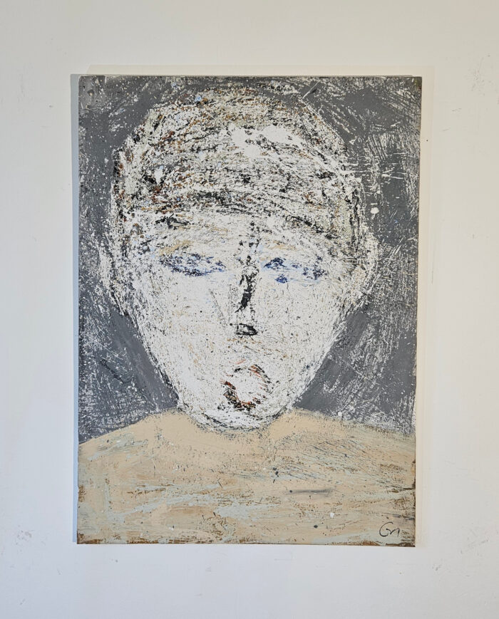 Tête, portrait d'enfant au visage turbulent, peinture acrylique moderne sur toile 100x73cm – Image 2