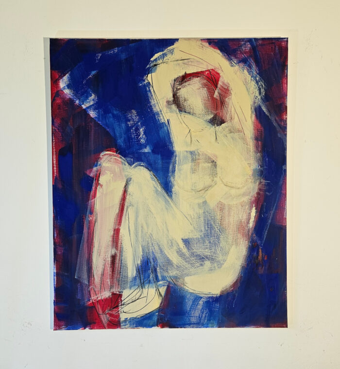 Femme nue abstraite assise peinture acrylique sur toile 100x81cm – Image 2