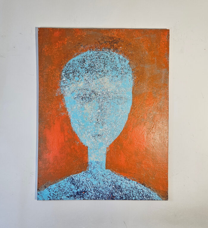 Tête de femme art-déco fond orange peinture acrylique sur toile 116x89cm – Image 2