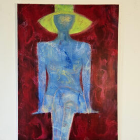 Femme au chapeau jaune peinture de nu acrylique sur toile 100x73cm – Image 2