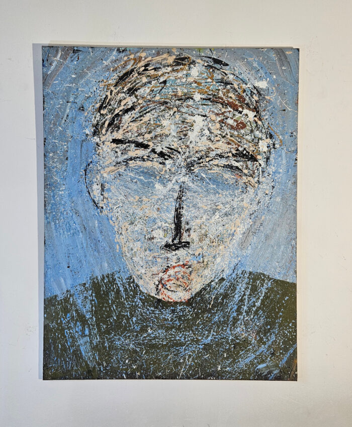 Portrait d'homme avec des yeux bleus peinture acrylique sur toile 116x89cm – Image 2