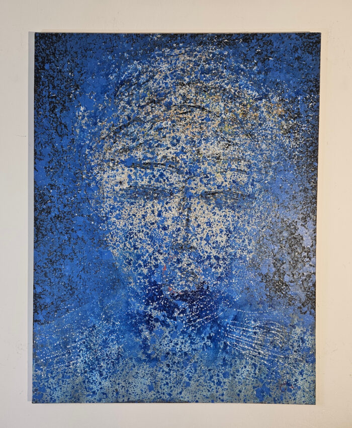 Portrait d'un homme avec une bouche effacée, peinture acrylique sur toile 116x89cm – Image 2
