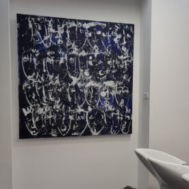 Multitête bleu peinture acrylique sur toile 100x100cm – Image 2