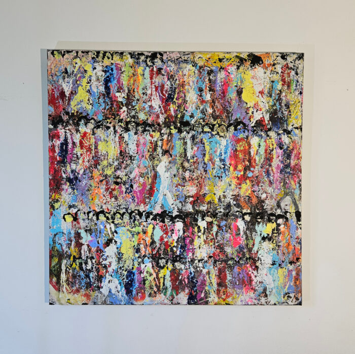 Hommes qui marchent abstrait peinture acrylique sur toile 100x100cm – Image 2
