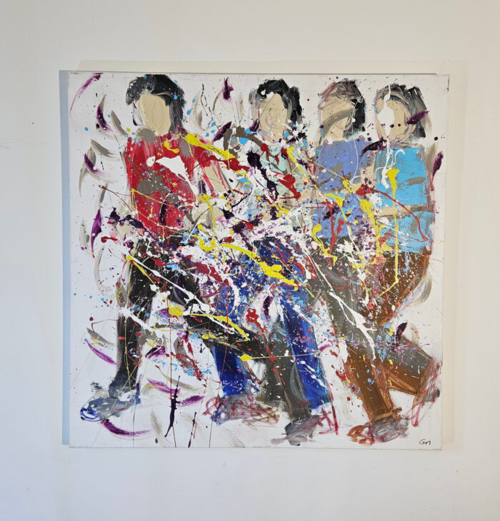 Hommes qui courent, joggers dans l'effort peinture acrylique moderne sur toile 100x100cm – Image 2