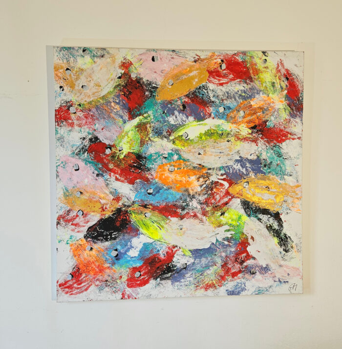 Les poissons fluo peinture acrylique sur toile 100x100cm – Image 2