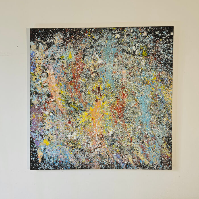 Enfants qui courent au soleil peinture acrylique sur toile 100x100cm – Image 2