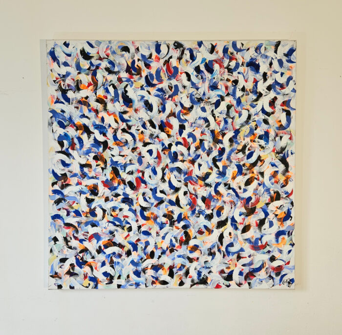 Petite friture bleu et blanc peinture acrylique sur toile 100x100cm – Image 2