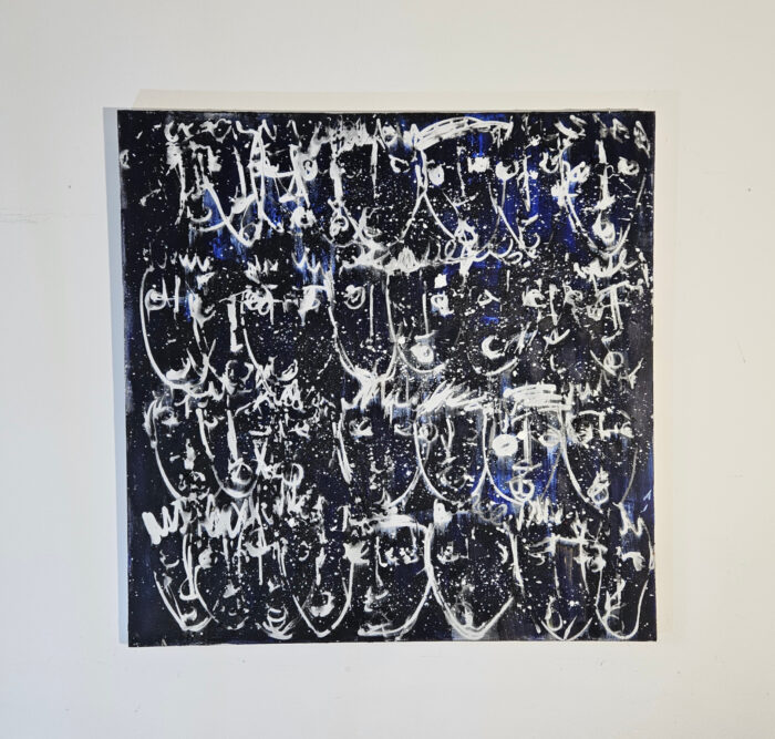 Multitête bleu peinture acrylique sur toile 100x100cm – Image 3