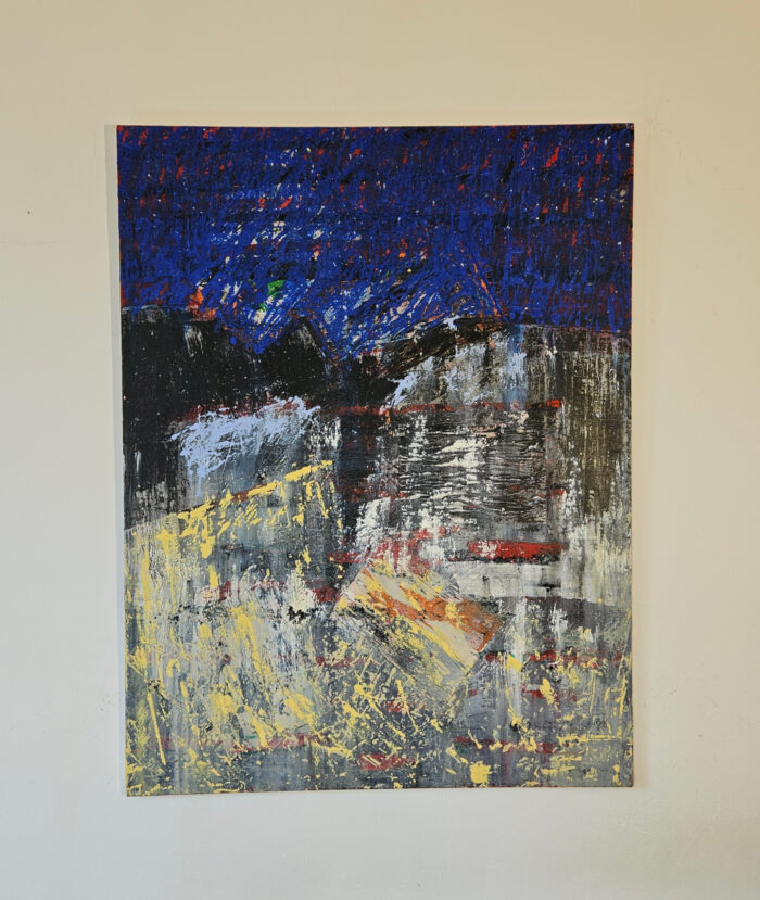 Paysage de champs la nuit peinture acrylique moderne sur toile 116x89cm – Image 2