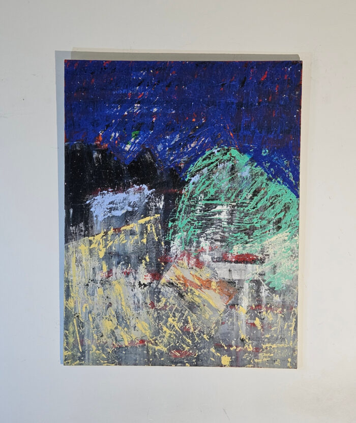 Paysage à la tombée du jour peinture moderne acrylique et collage sur toile 116x89cm – Image 2
