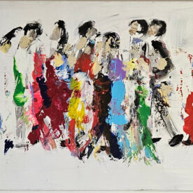 Hommes qui marchent, foule sur fond blanc 3 peinture acrylique sur toile 50x150cm – Image 2