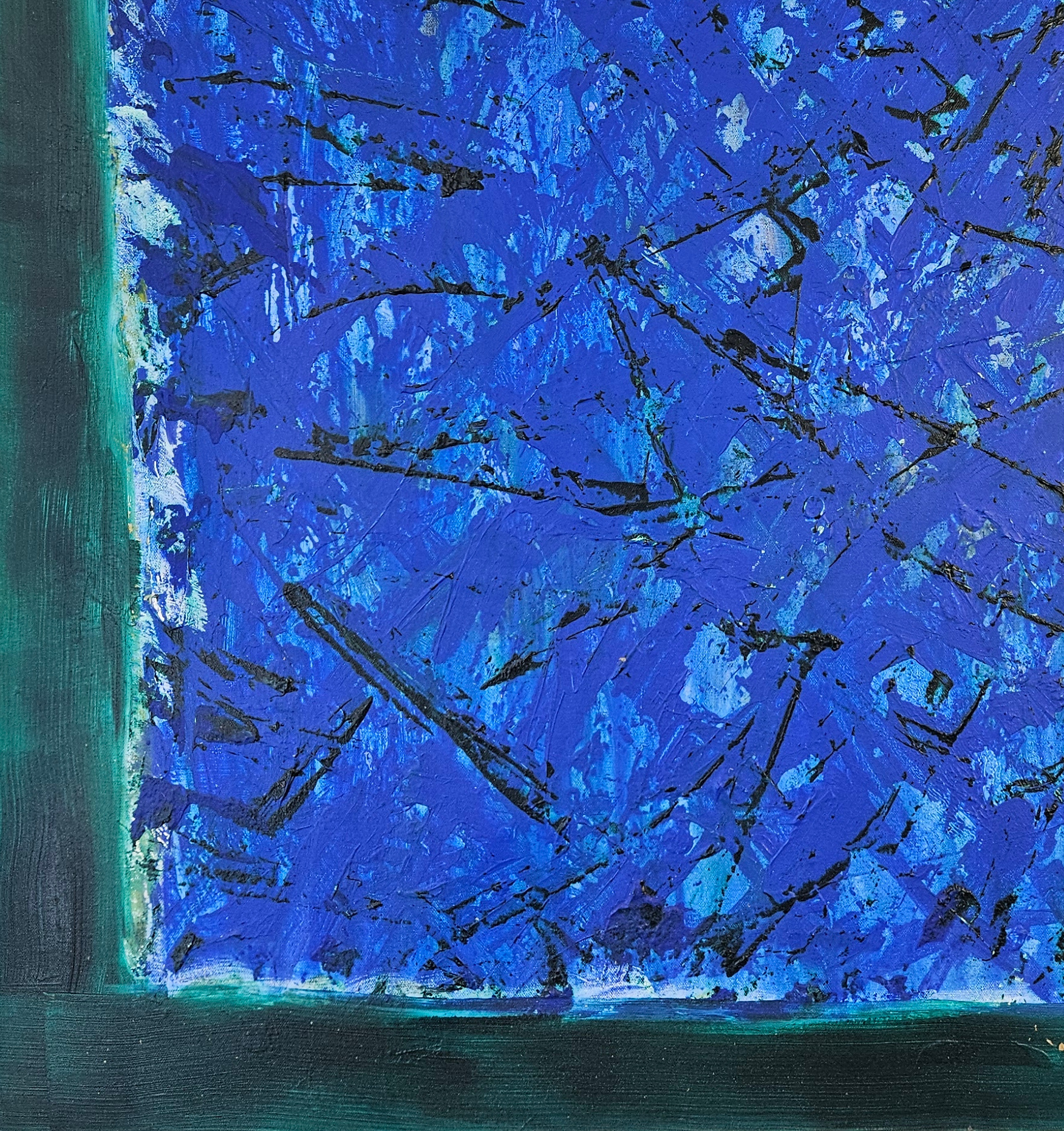 Abstraction en bleu et vert , acrylique sur toile 100x100cm – Image 4