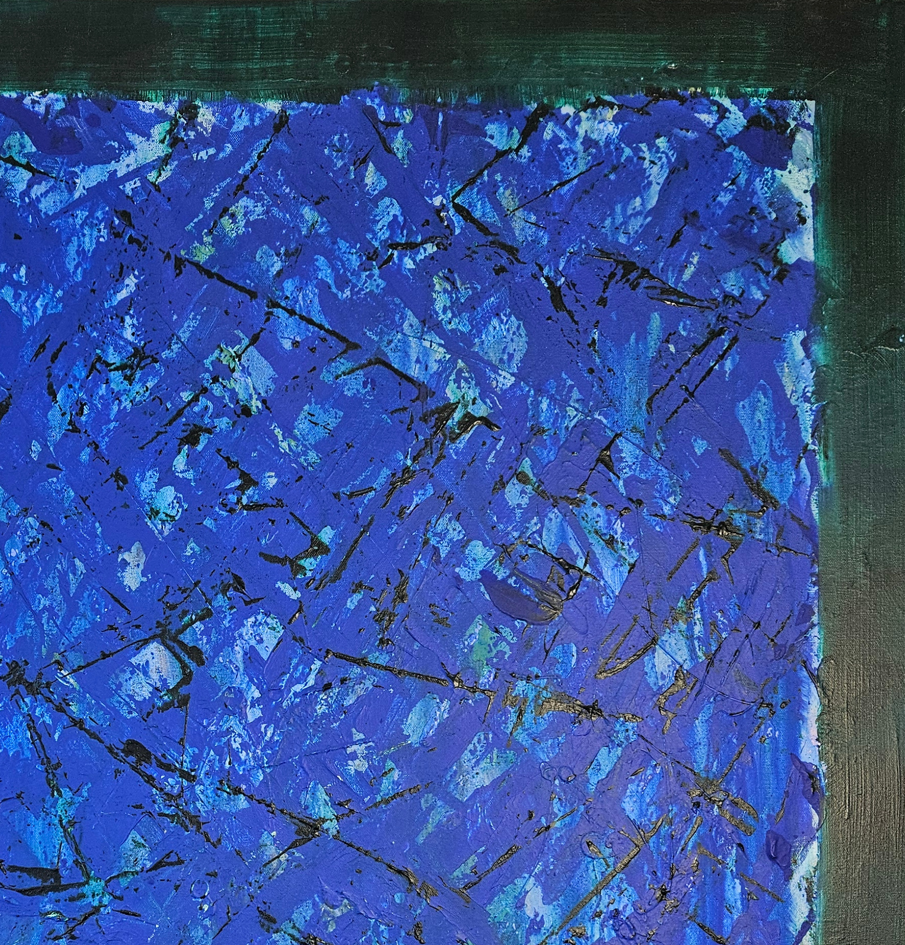 Abstraction en bleu et vert , acrylique sur toile 100x100cm – Image 6