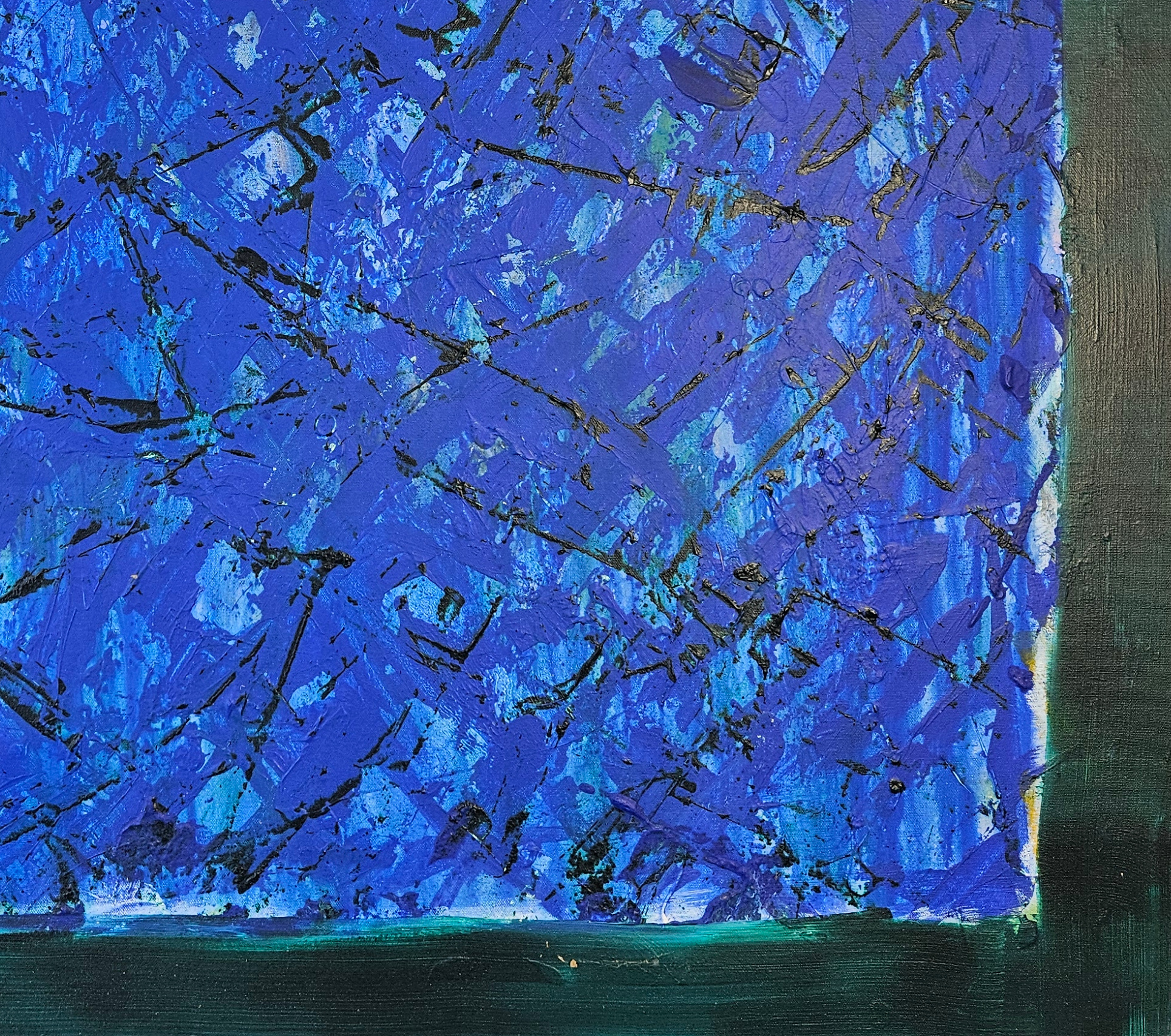 Abstraction en bleu et vert , acrylique sur toile 100x100cm – Image 5