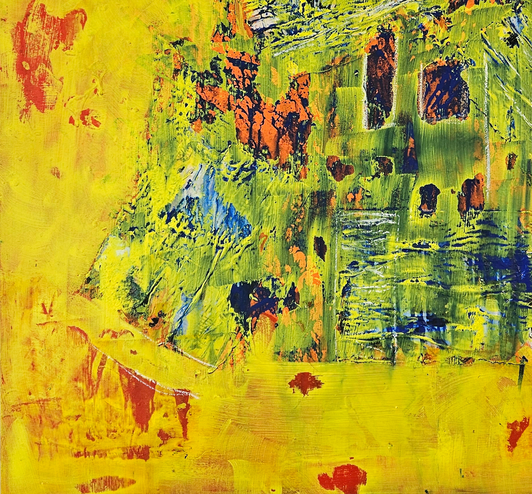 Paysage de maison verte peinture acrylique moderne sur toile 100x100cm – Image 6