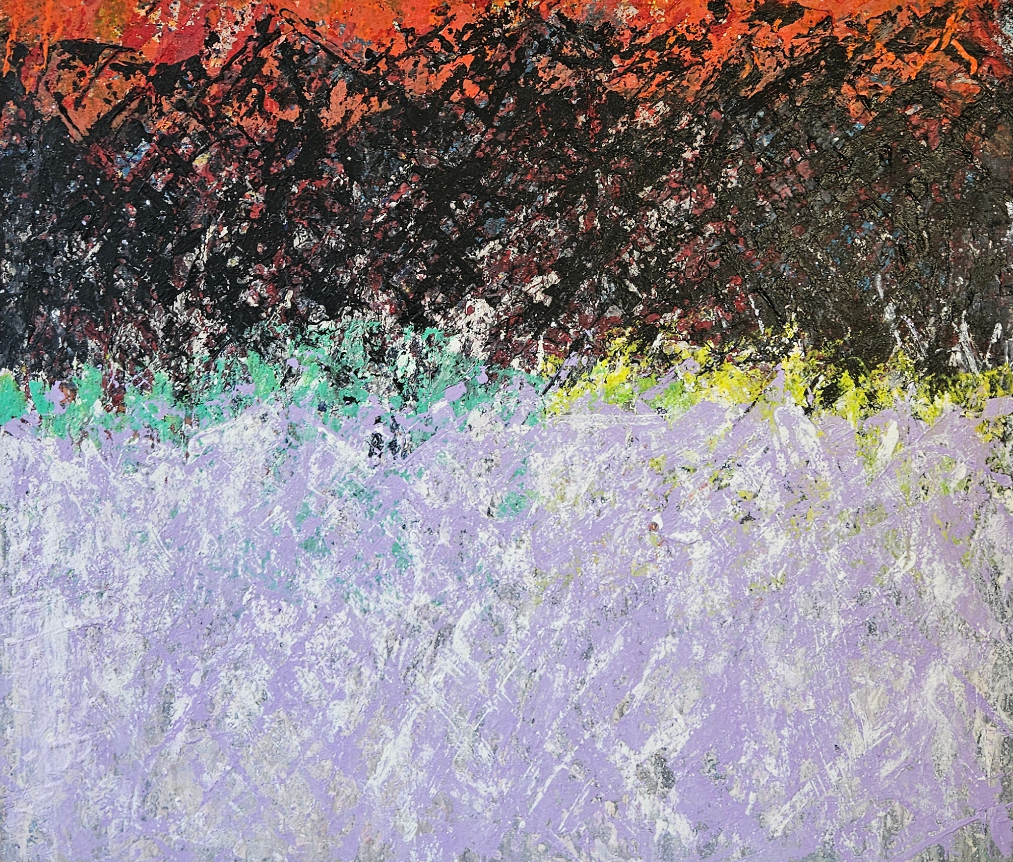 Peinture abstraite, paysage mer au crépuscule, acrylique sur toile 116x89cm – Image 4