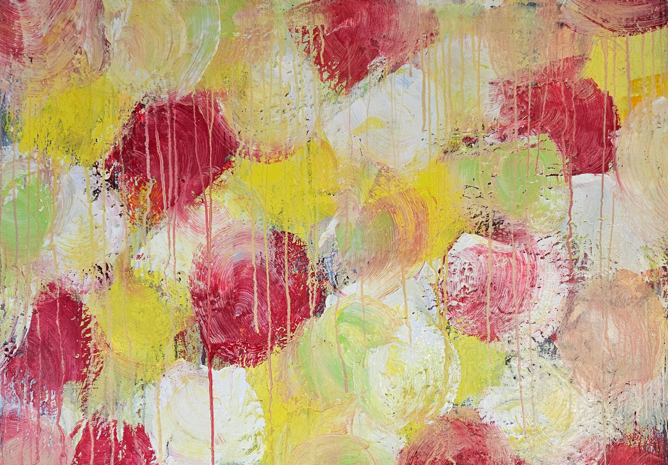 Fleurs rouges, vertes, jaunes peinture acrylique sur toile 100x100cm – Image 5