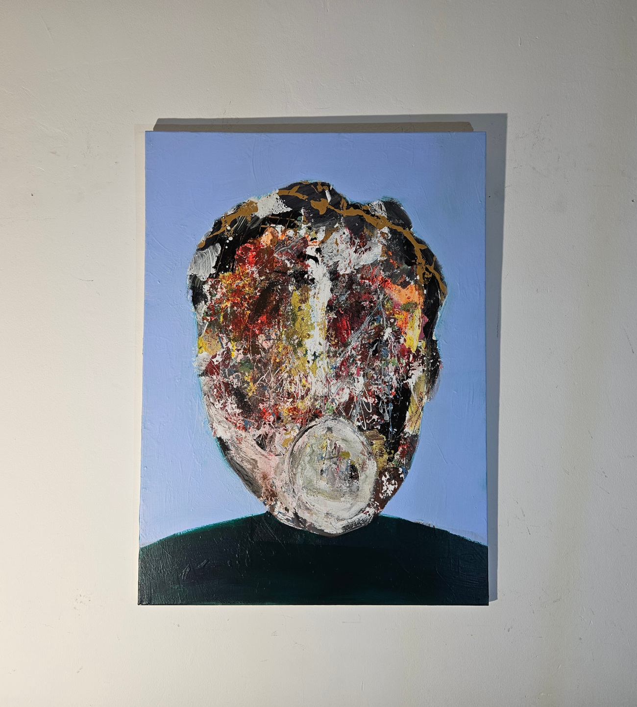 Tête, portrait d' homme au visage de rage peinture acrylique moderne sur toile 100x73cm – Image 3