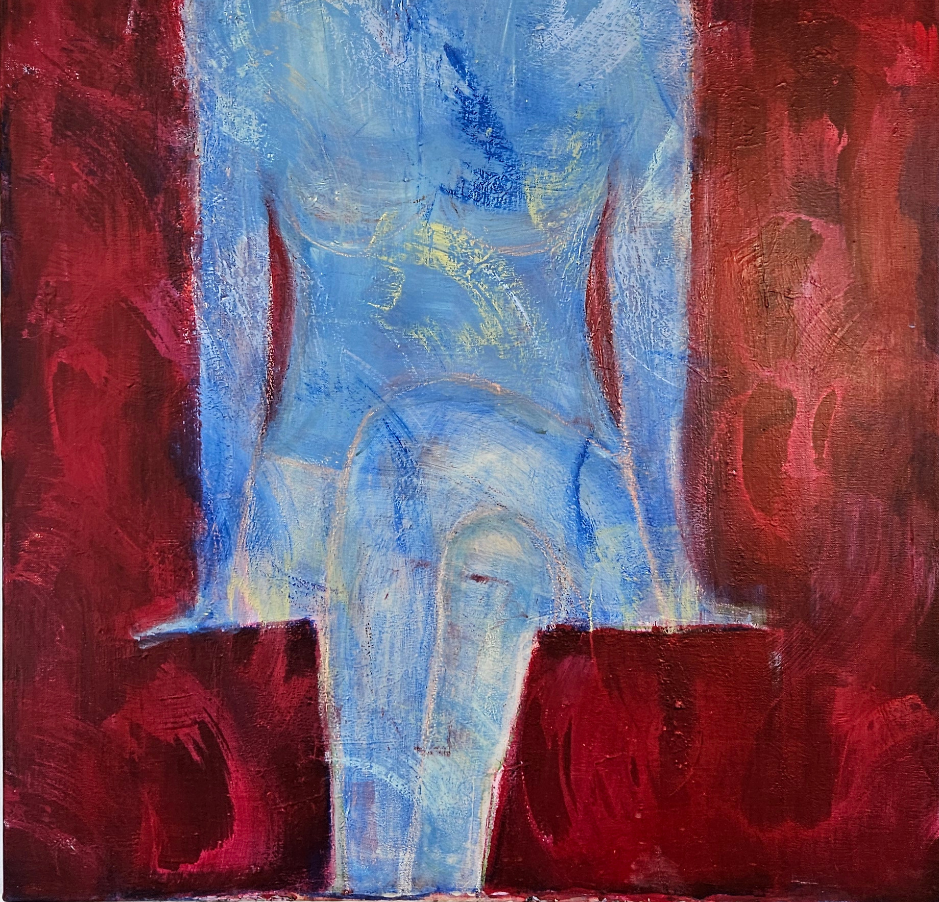 Femme au chapeau jaune peinture de nu acrylique sur toile 100x73cm – Image 4
