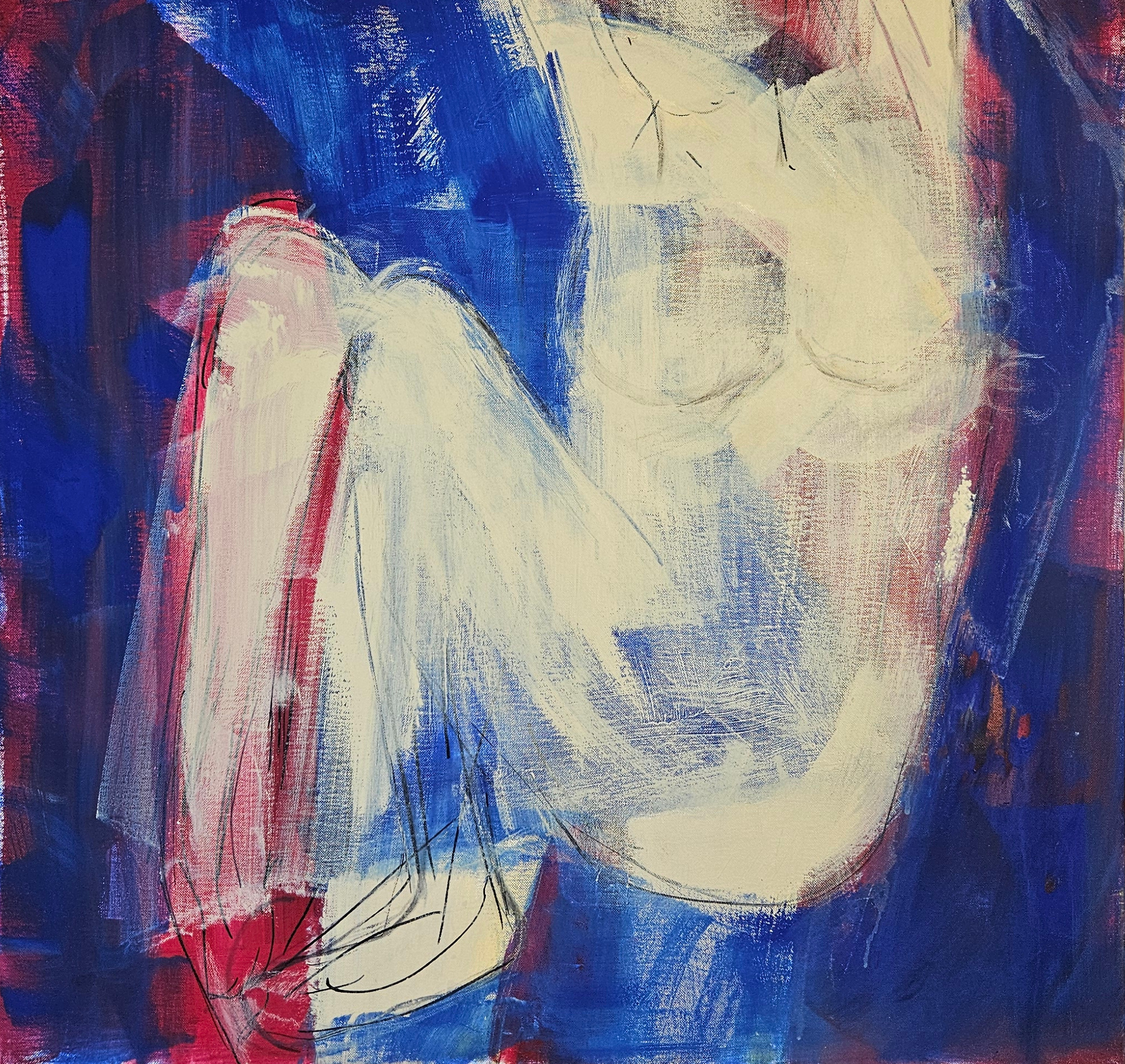 Femme nue abstraite assise peinture acrylique sur toile 100x81cm – Image 4