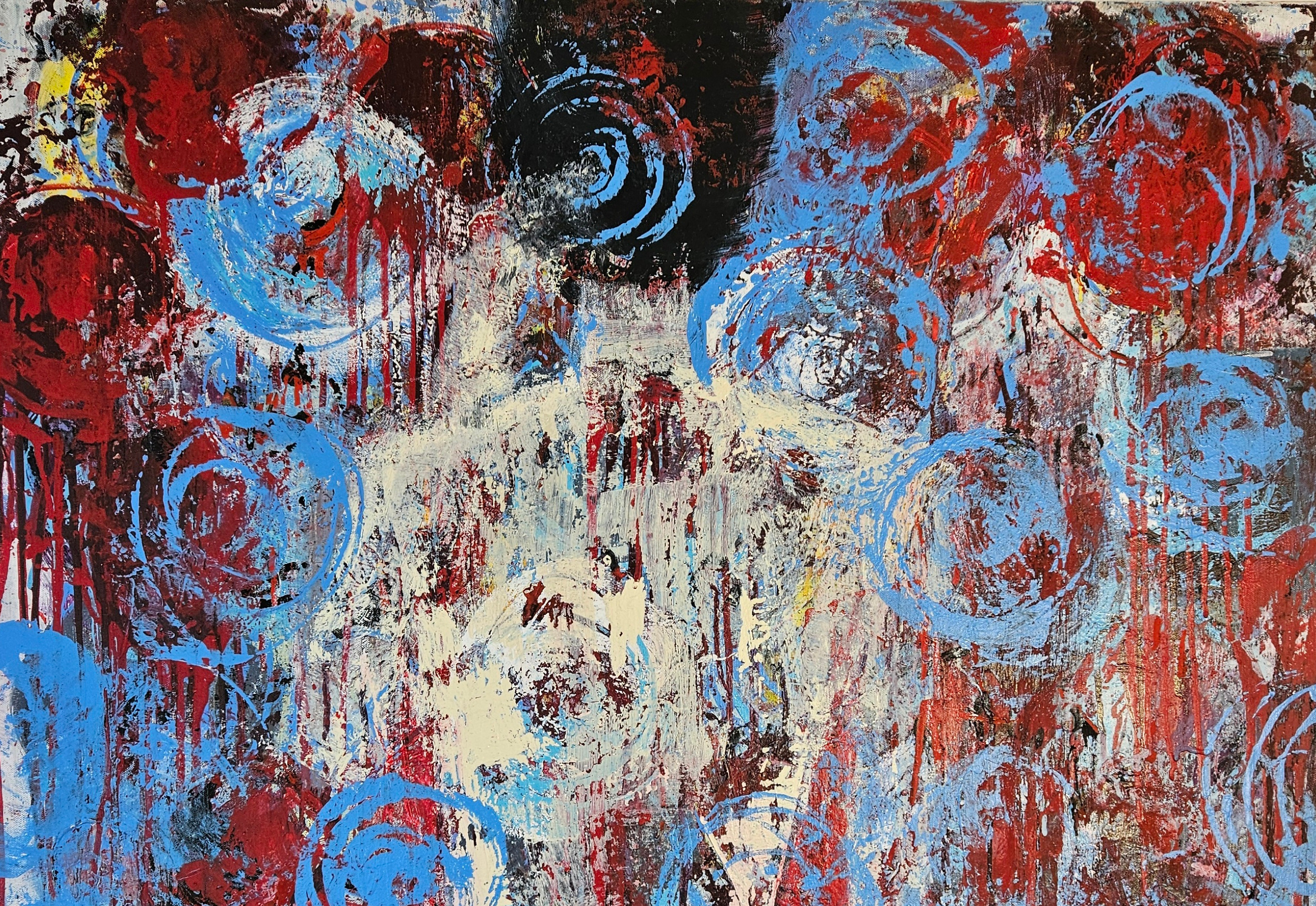 Femme fleur peinture acrylique sur toile 100x100cm – Image 3