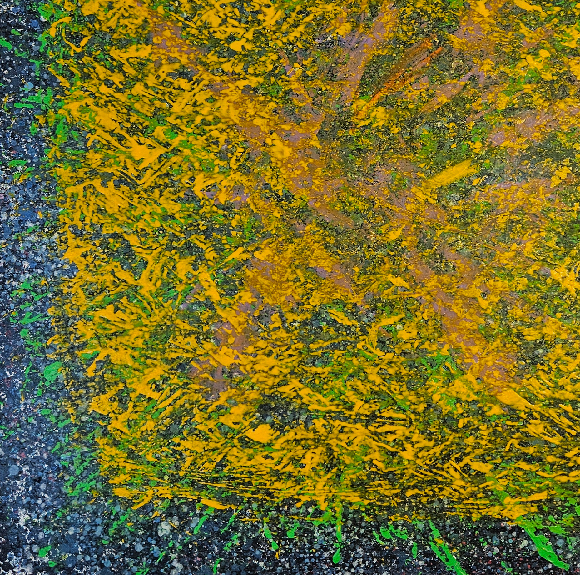 Passion jaune sur bleu, acrylique sur toile 100x100cm – Image 3