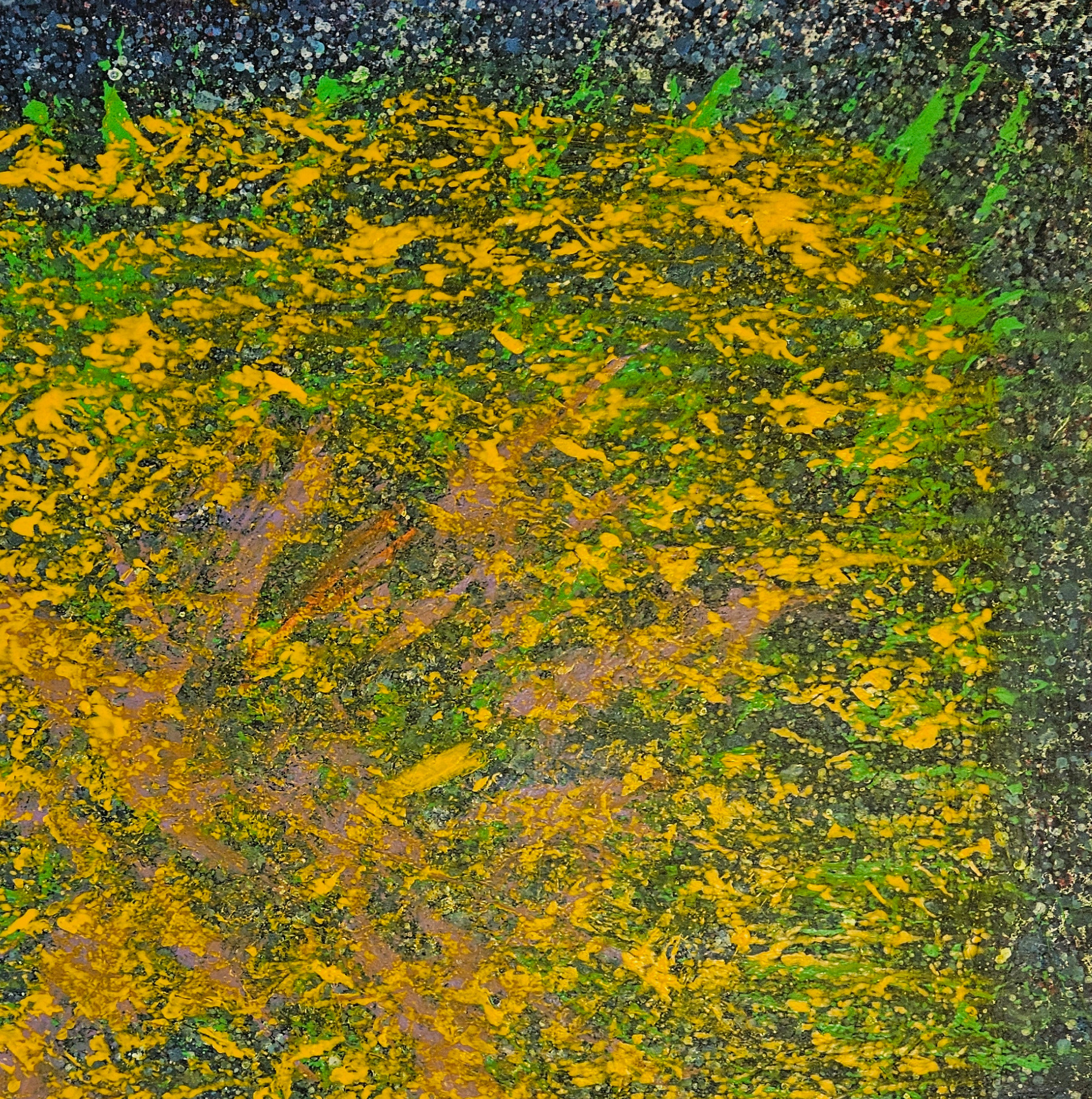 Passion jaune sur bleu, acrylique sur toile 100x100cm – Image 5