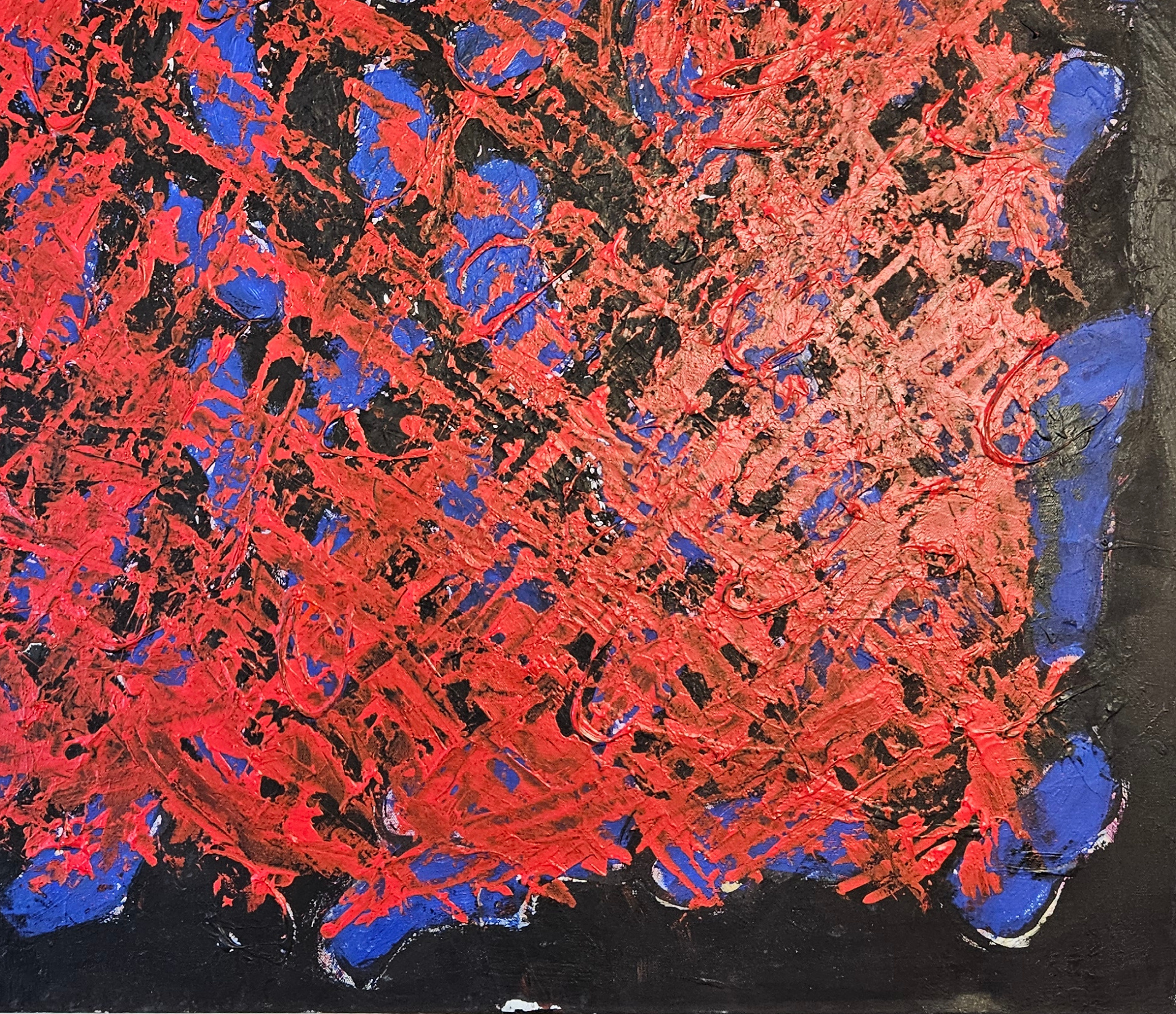 Passion rouge et bleu sur noir, acrylique sur toile 100x100cm – Image 3