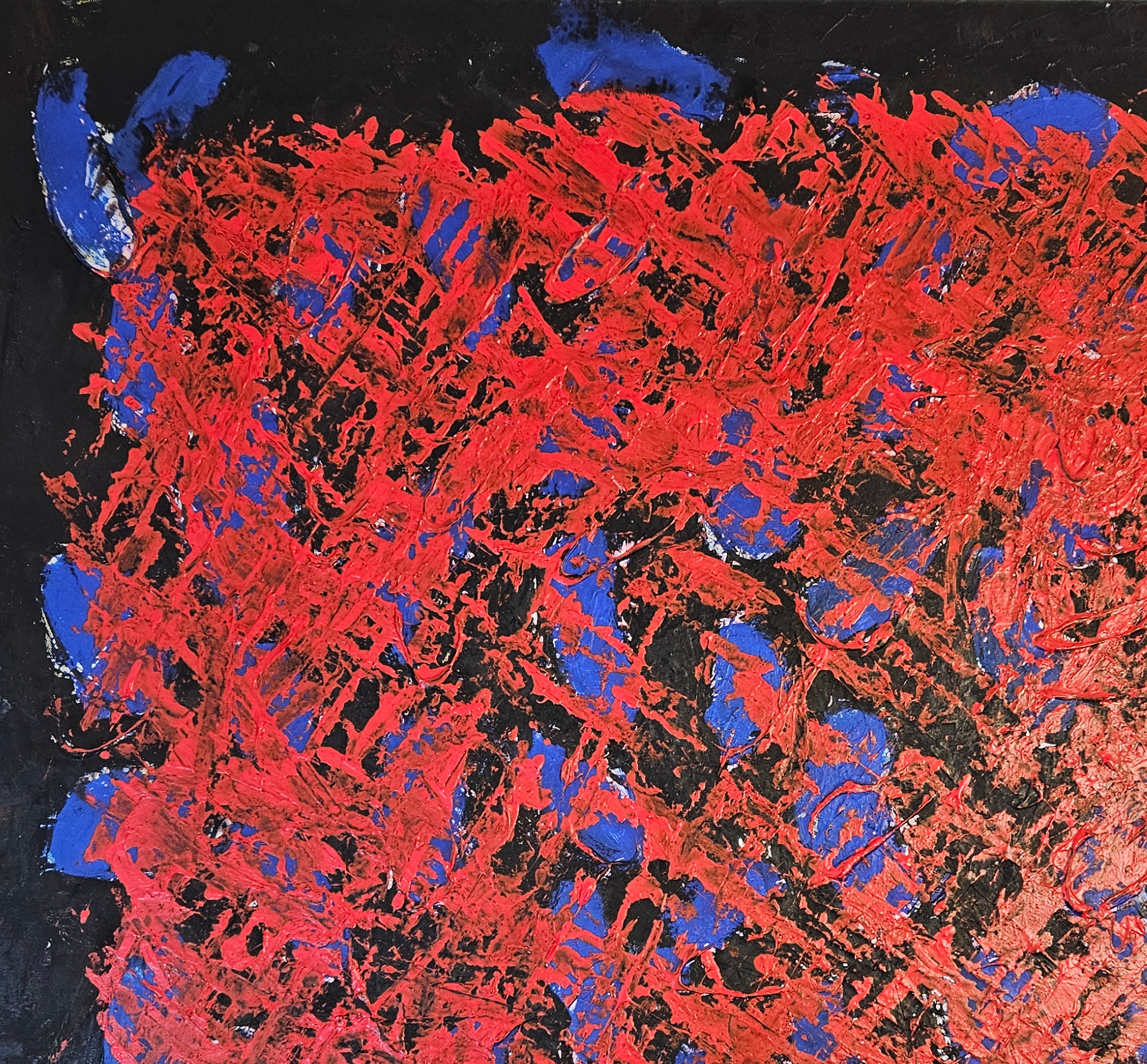 Passion rouge et bleu sur noir, acrylique sur toile 100x100cm – Image 6