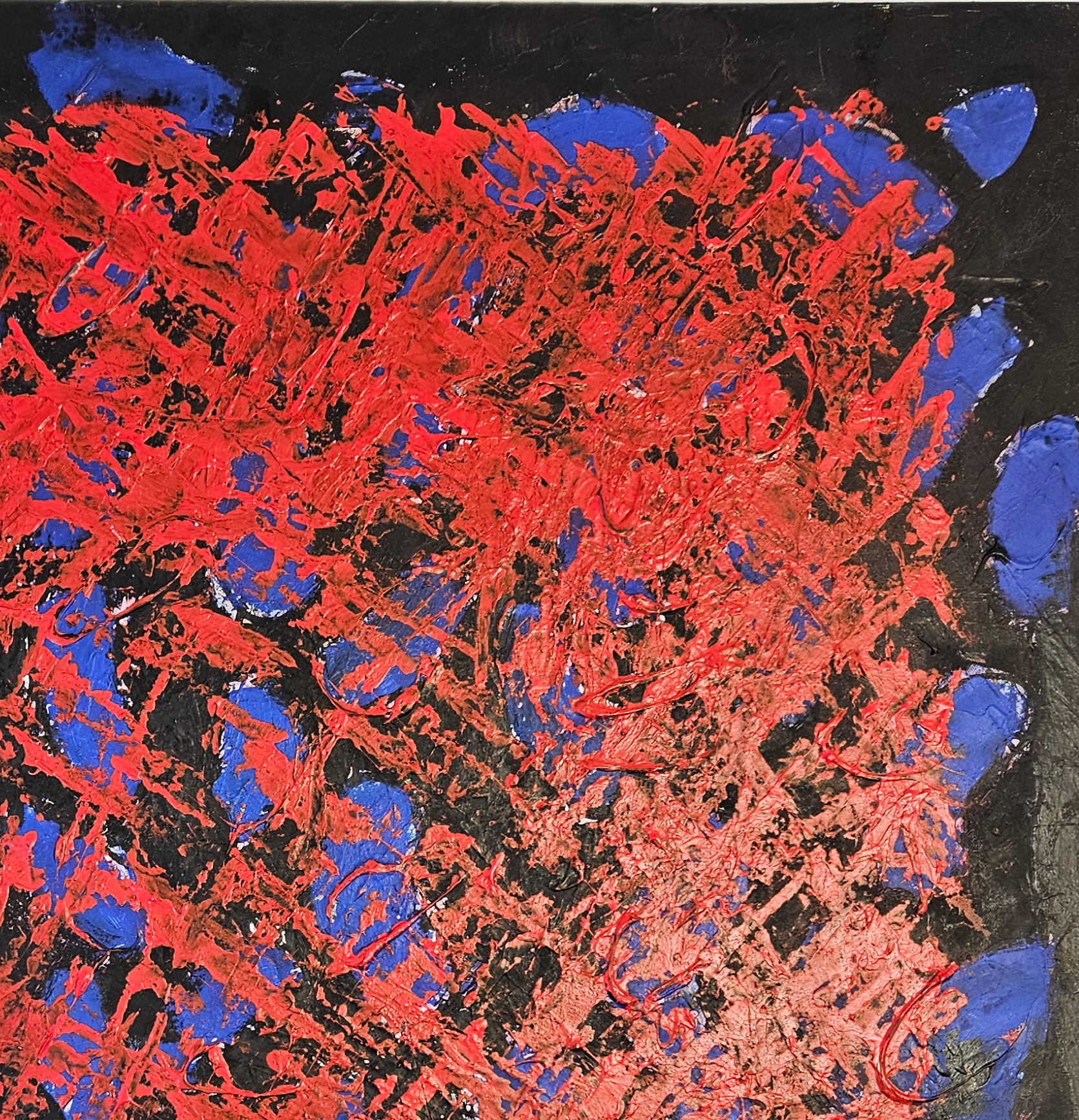 Passion rouge et bleu sur noir, acrylique sur toile 100x100cm – Image 5
