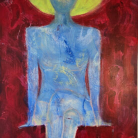 Femme au chapeau jaune peinture de nu acrylique sur toile 100x73cm